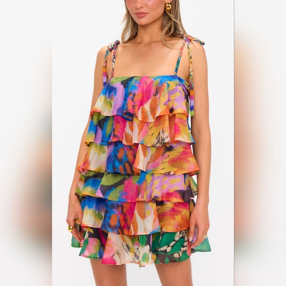 Show Me Your MuMu Rowen Ruffle Dress M Wedding Party Vacation Spring Feminine - Picture 3 of 11